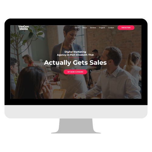 Digital marketing agency website design for Voodoo Media in Port Elizabeth focused on getting sales, with modern layout and strong call-to-action for new customers.