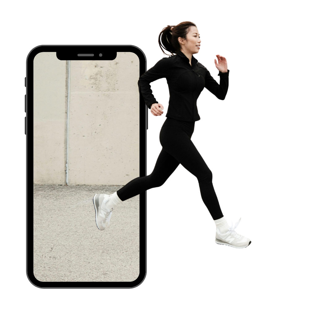 Customer running out of a smartphone screen, representing online marketing driving real customers to businesses