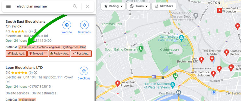 How Do I Get My Business To Show Up on Google Maps Example of Google Business Profile categories impacting visibility on Google Maps for local searches like electrician near me